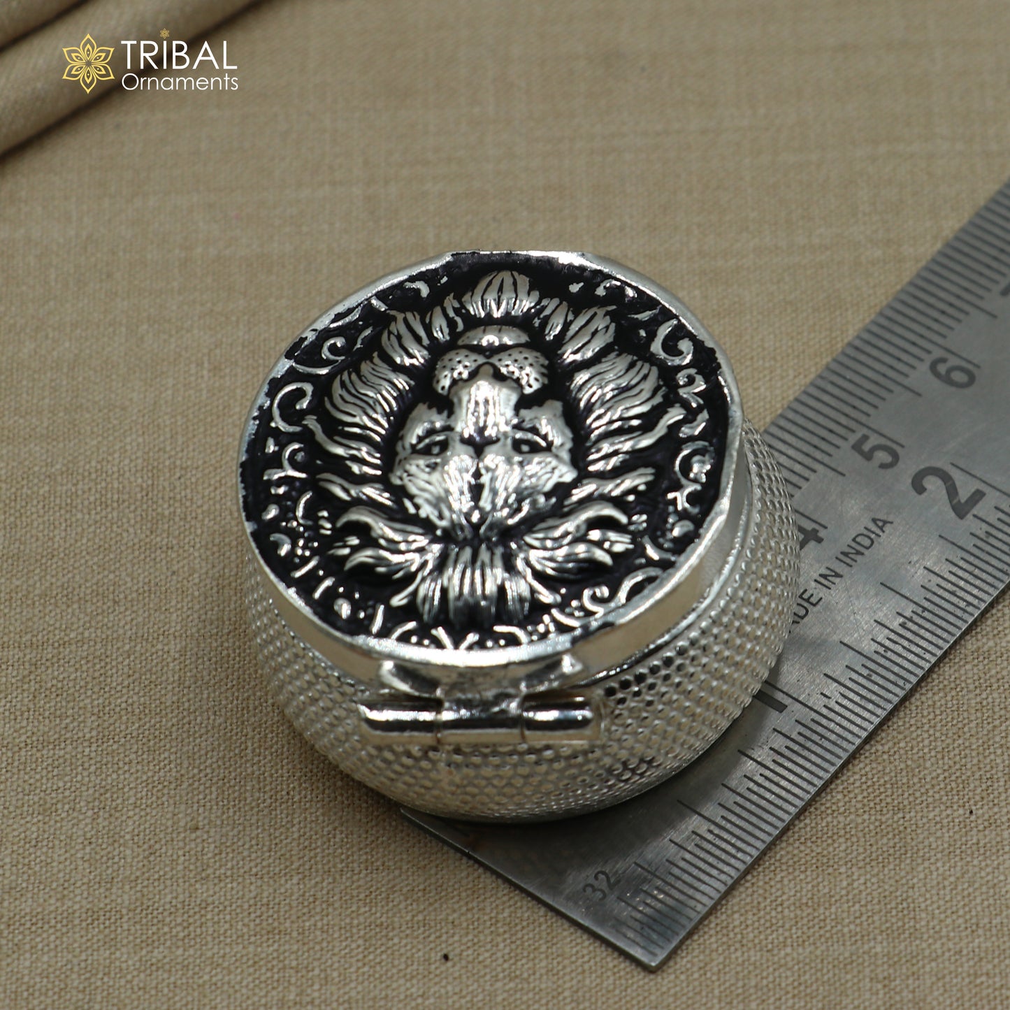 925 sterling silver lion face design trinket,casket, Sindoor box brides jewelry stb879