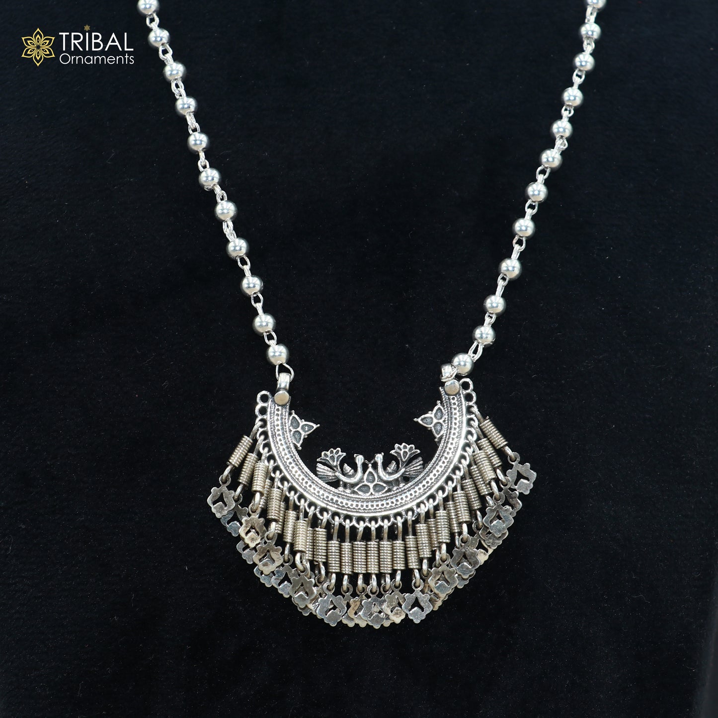 4 mm 26 inches beaded chain 925 sterling silver vintage design ethnic necklace tribal jewelry set729