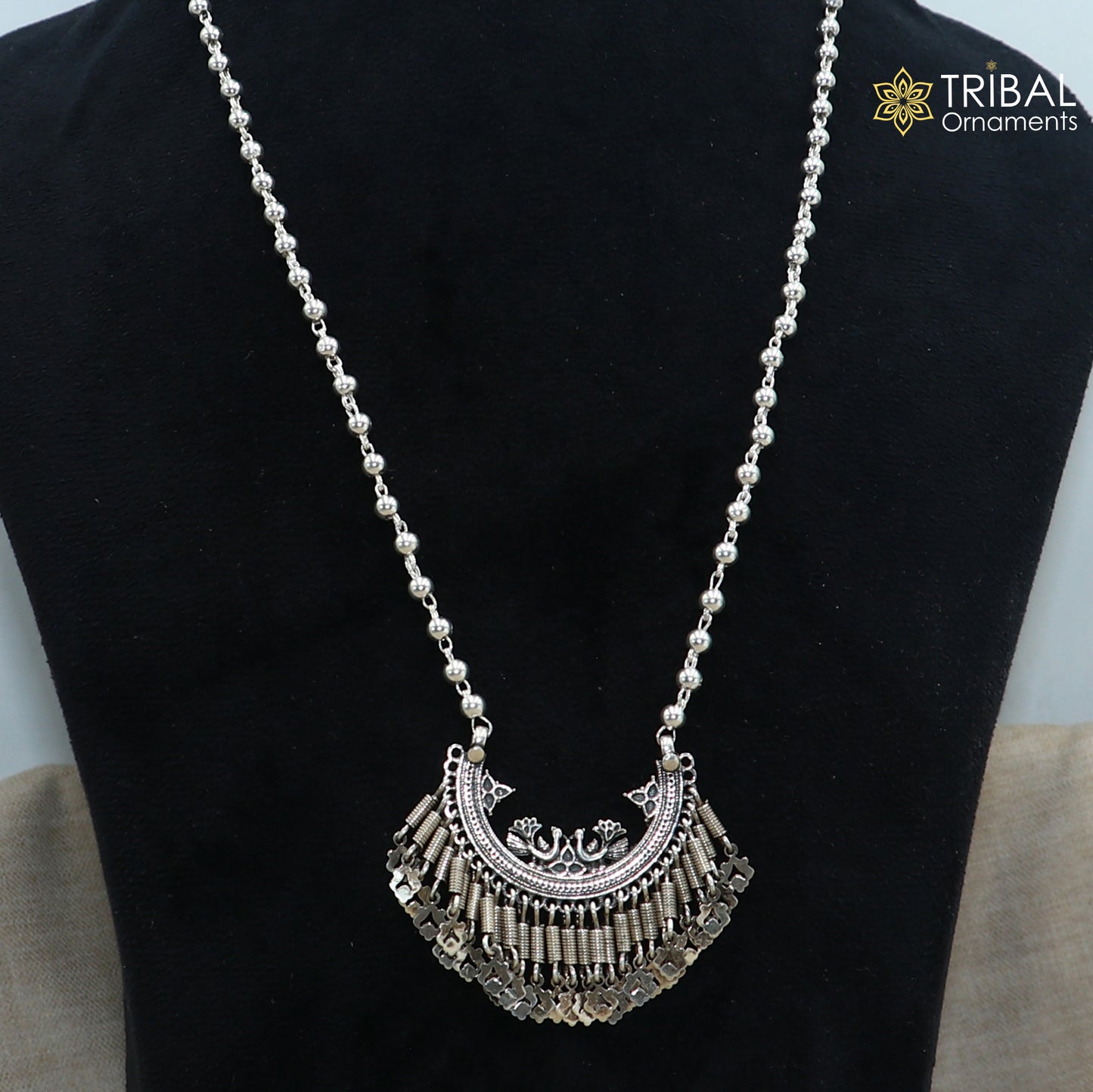4 mm 26 inches beaded chain 925 sterling silver vintage design ethnic necklace tribal jewelry set729