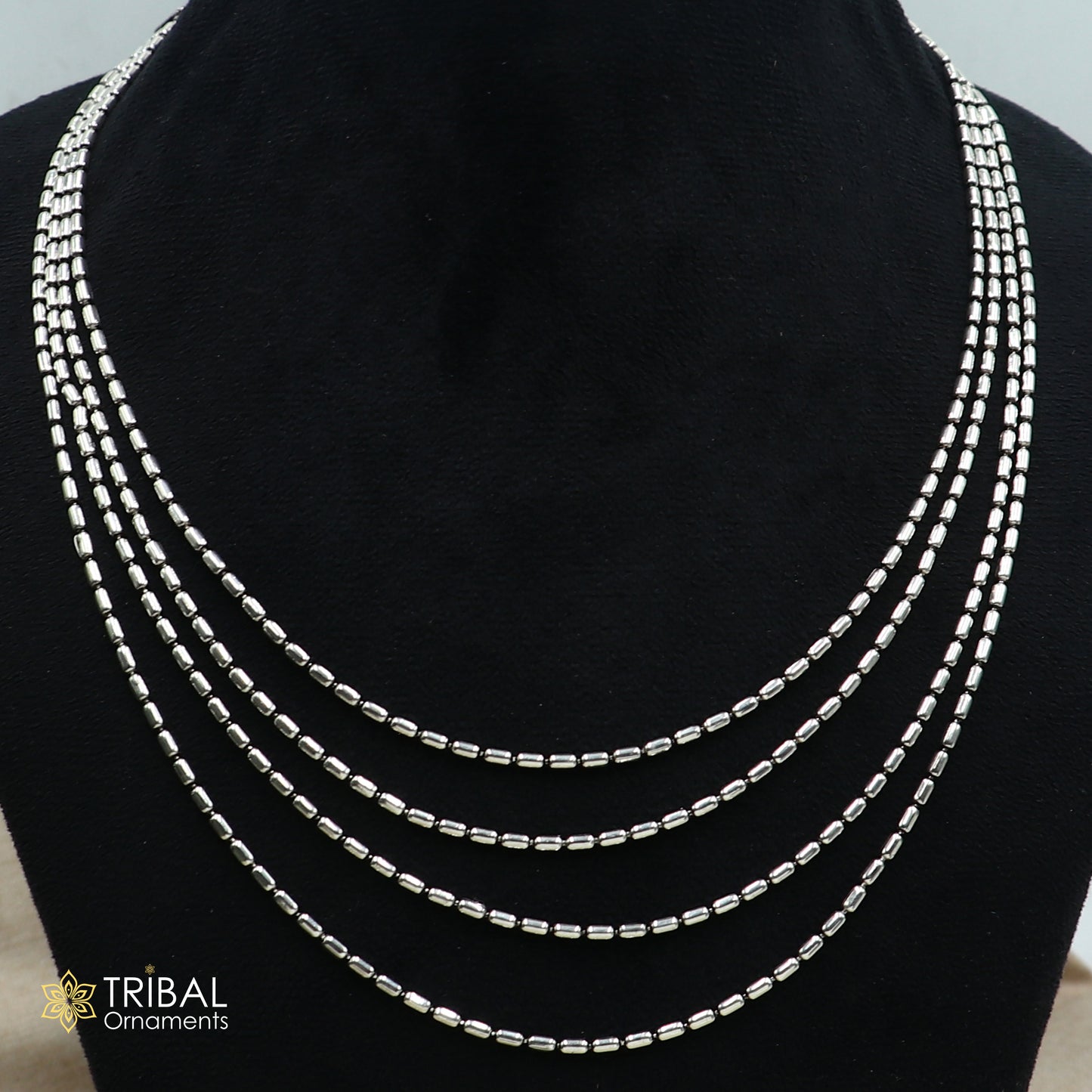 925 sterling silver 4 line beaded chain necklace set, tribal jewelry set731