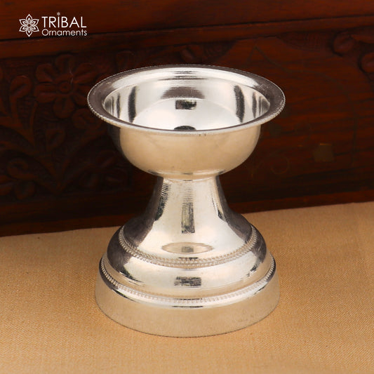 925 sterling silver oil lamp, silver Deepak, silver temple article, Diwali puja utensils art su1381