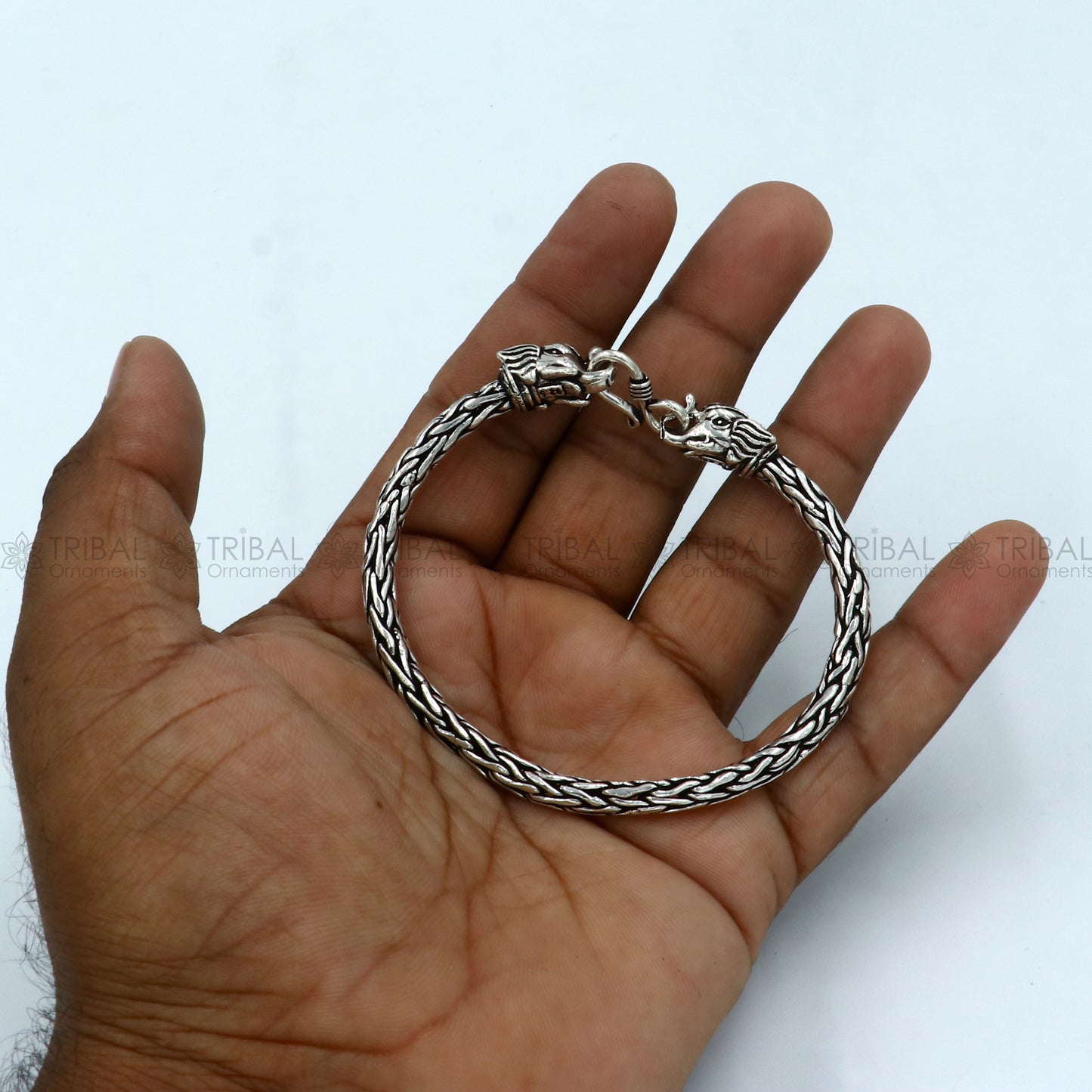 925 Sterling silver handmade solid elephant face design chain bracelet flexible bracelet unisex jewelry from india sbr764 - TRIBAL ORNAMENTS