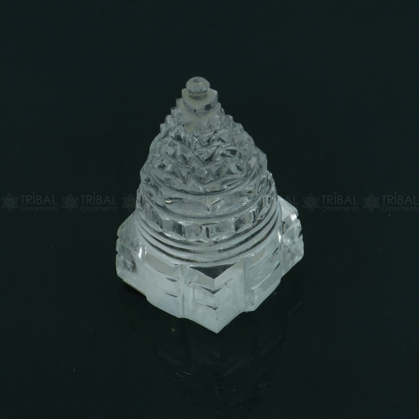 Crystal / sphatik pyramid of shree yantra, Parad Mahalakshmi Yantram for wealth and prosperity art795 - TRIBAL ORNAMENTS
