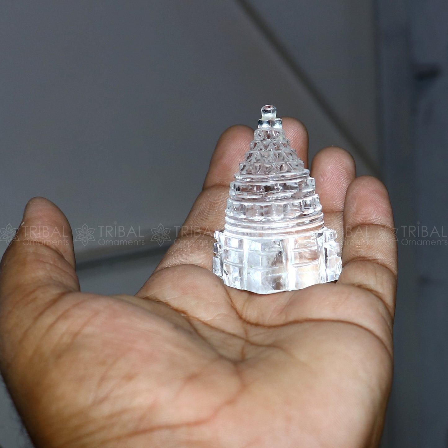 Crystal / sphatik pyramid of shree yantra, Parad Mahalakshmi Yantram for wealth and prosperity art795 - TRIBAL ORNAMENTS