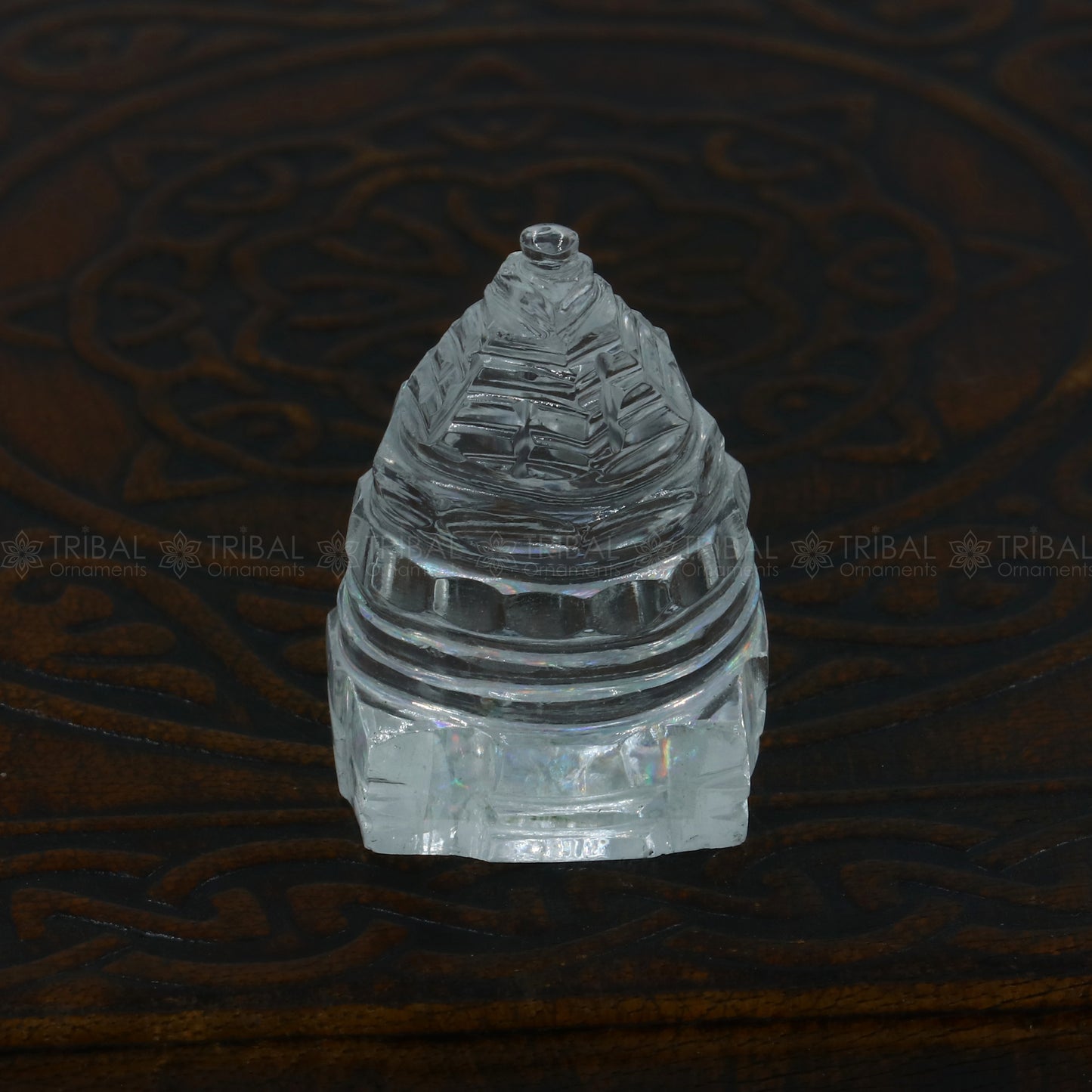 Crystal / sphatik pyramid of shree yantra, Parad Mahalakshmi Yantram for wealth and prosperity art795 - TRIBAL ORNAMENTS