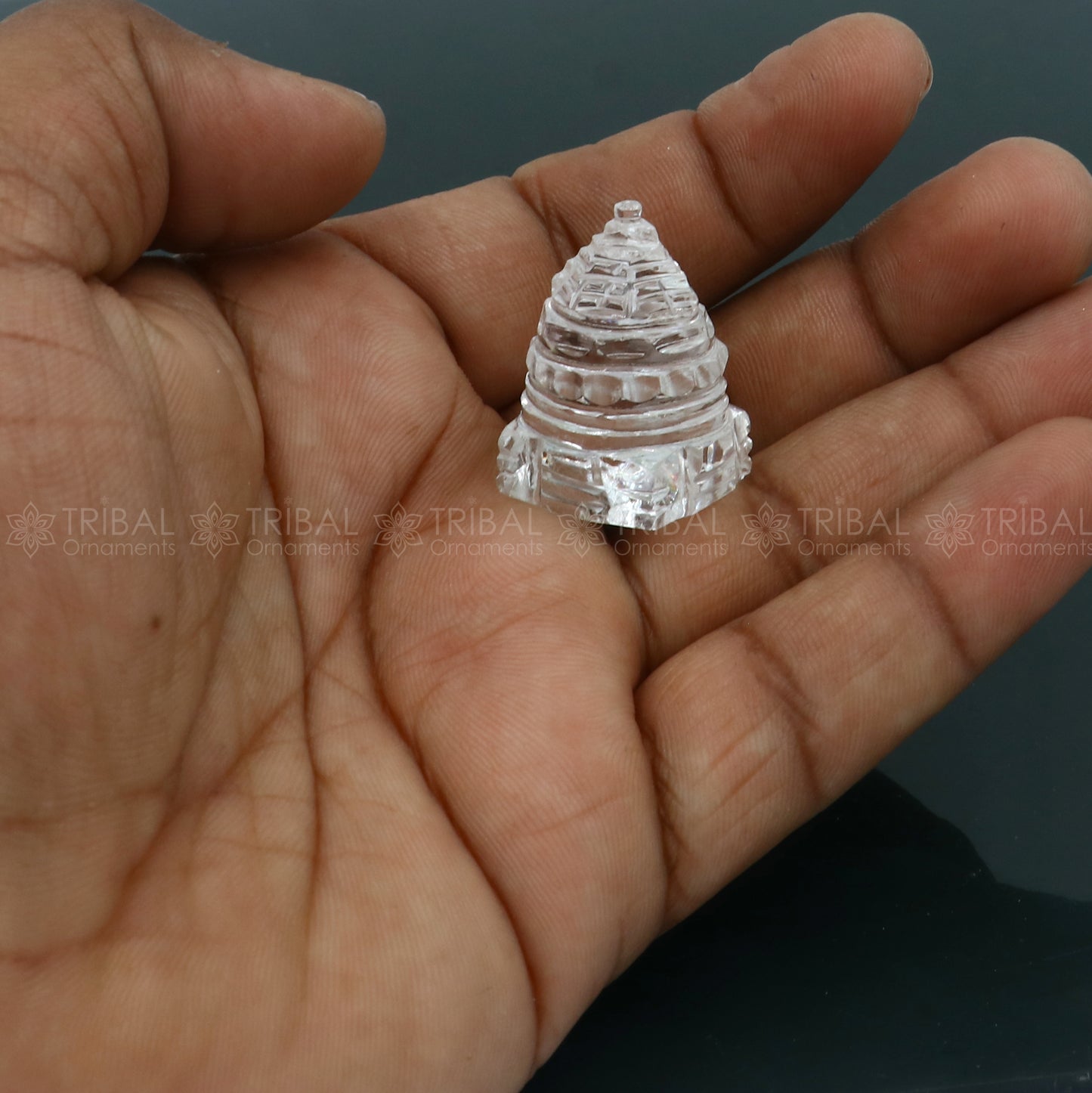 Crystal / sphatik pyramid of shree yantra, Parad Mahalakshmi Yantram for wealth and prosperity art795 - TRIBAL ORNAMENTS