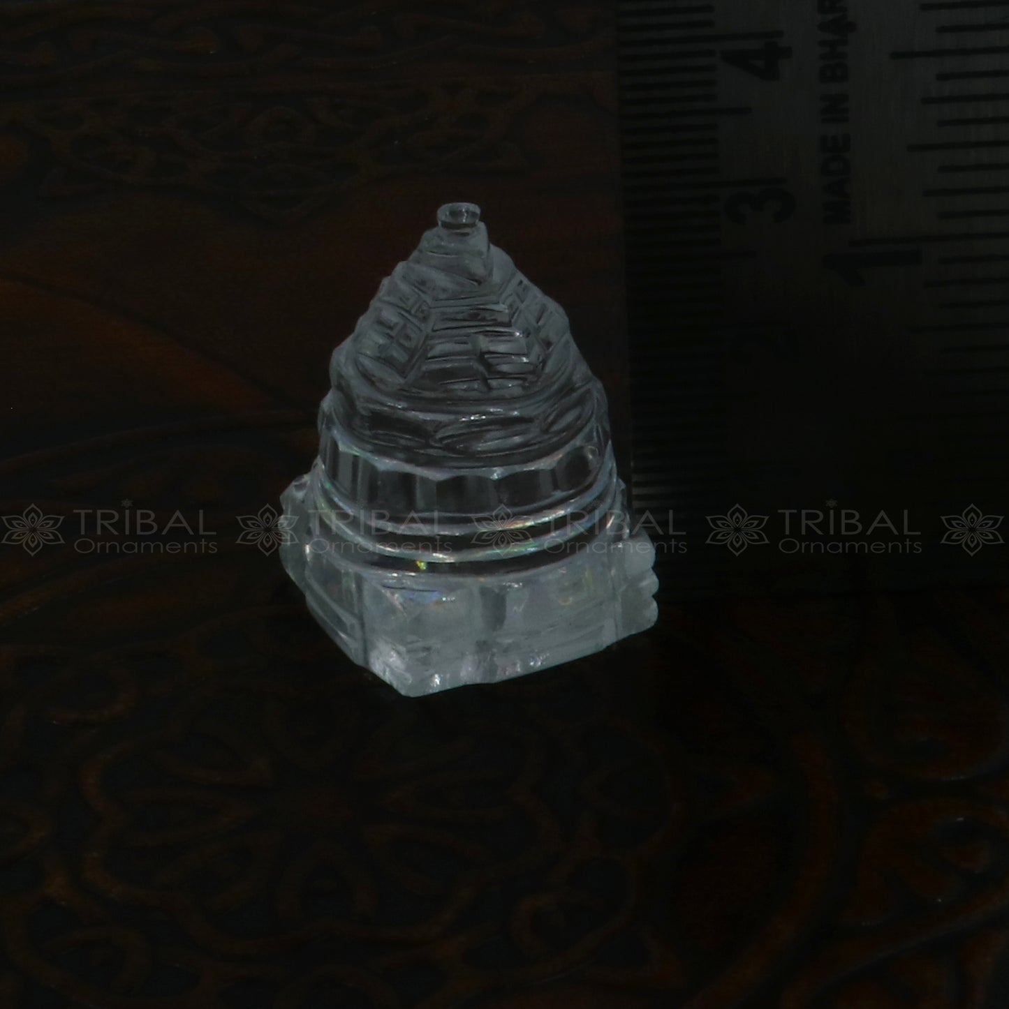 Crystal / sphatik pyramid of shree yantra, Parad Mahalakshmi Yantram for wealth and prosperity art795 - TRIBAL ORNAMENTS