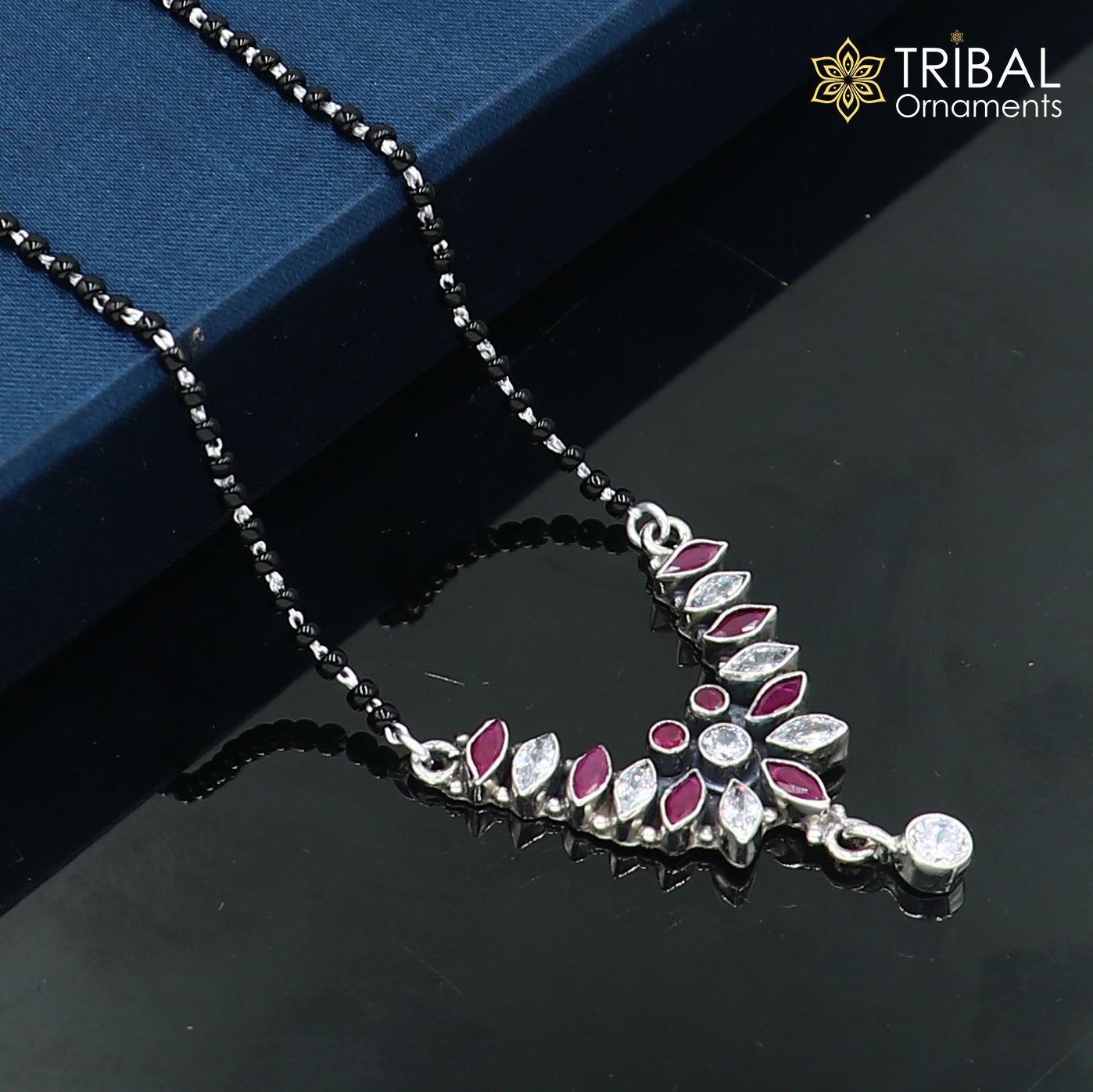 925 sterling silver Red cut stone pendant mangalsutra ms159