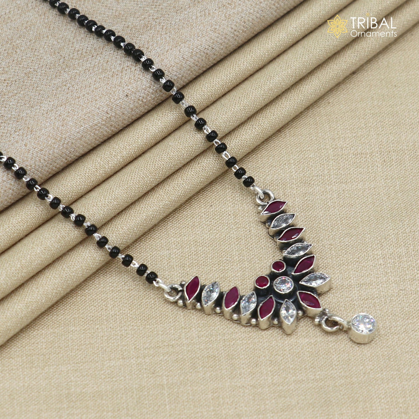 925 sterling silver Red cut stone pendant mangalsutra ms159