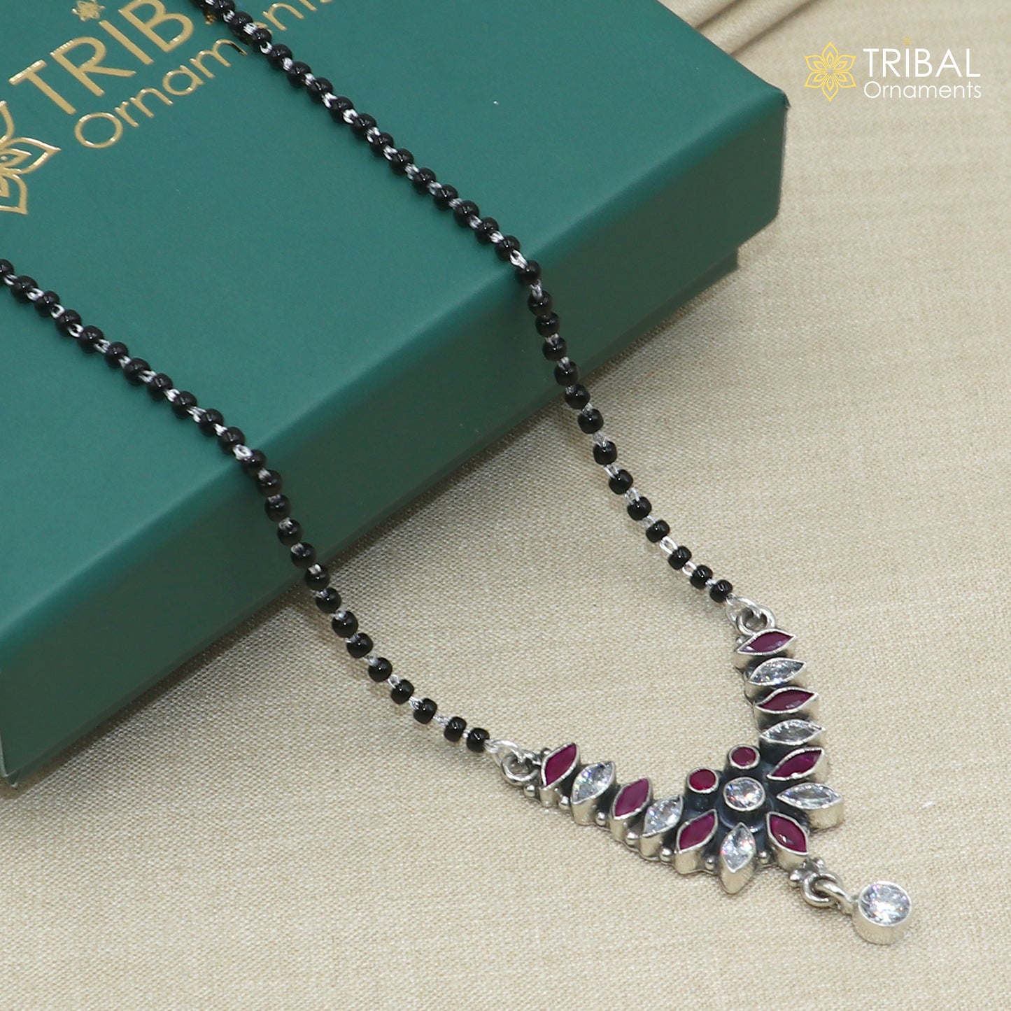 925 sterling silver Red cut stone pendant mangalsutra ms159
