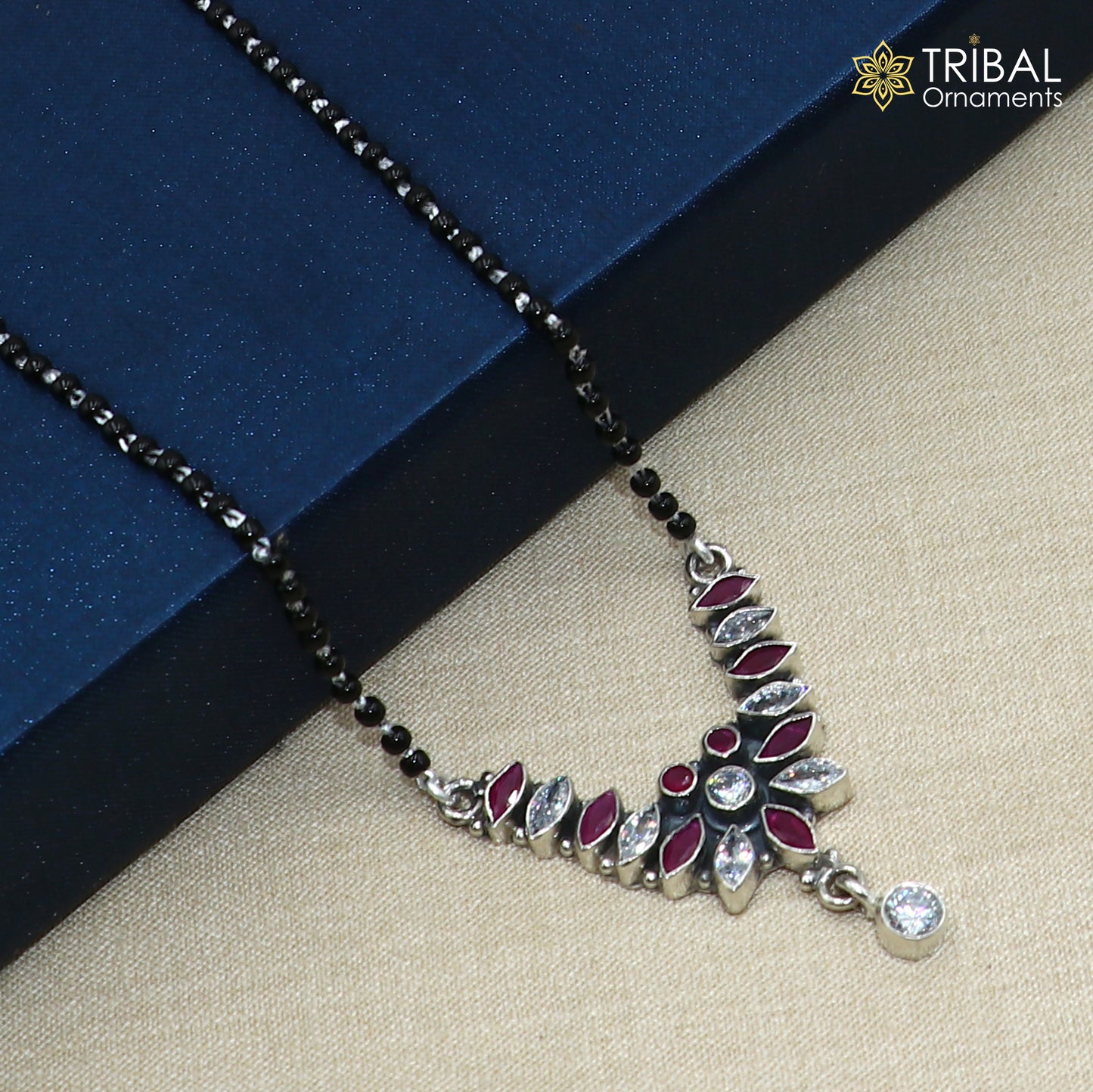 925 sterling silver Red cut stone pendant mangalsutra ms159