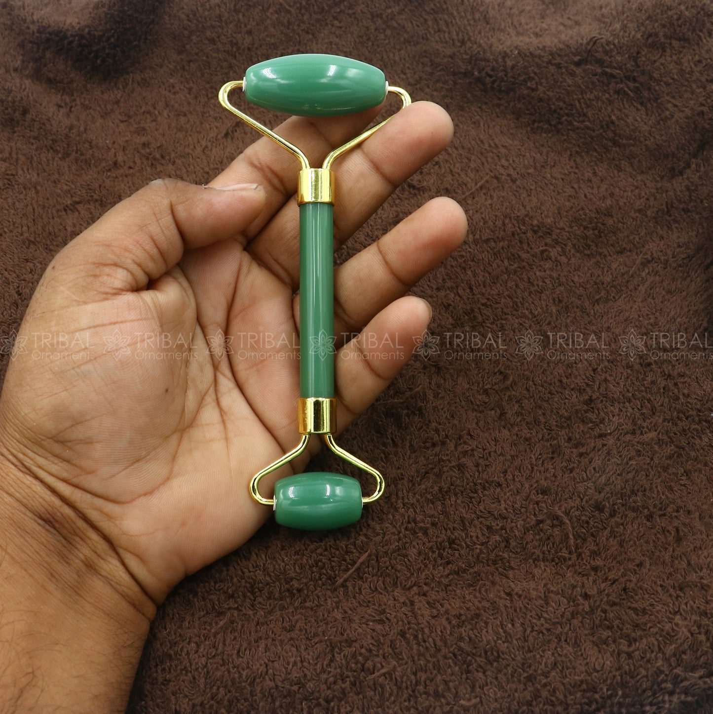Facial Massage Roller handmade Natural Green jade roller Facial Massage Roller for Body, Face, Neck, Eyes art796 - TRIBAL ORNAMENTS