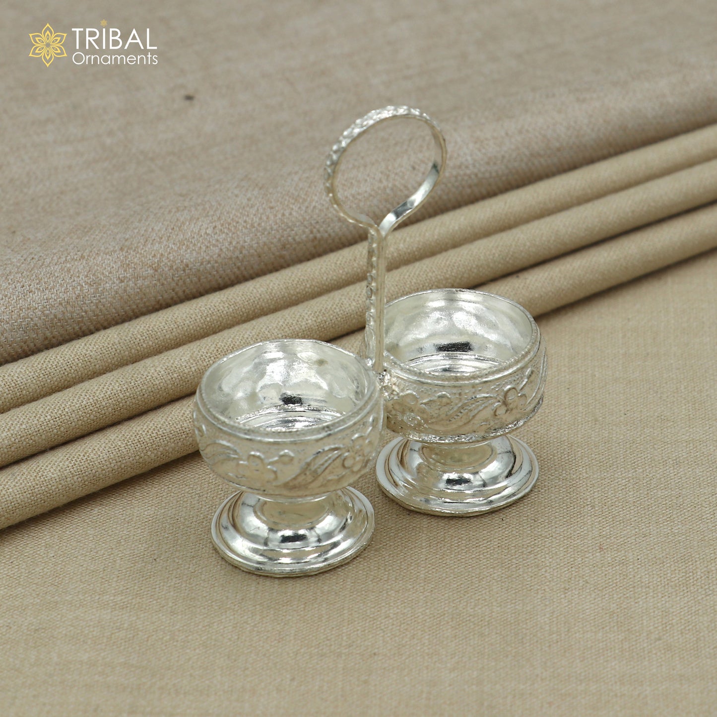 925 sterling silver flower design tilak combo mini bowl, tilak patra, puja utensils, temple article su1355
