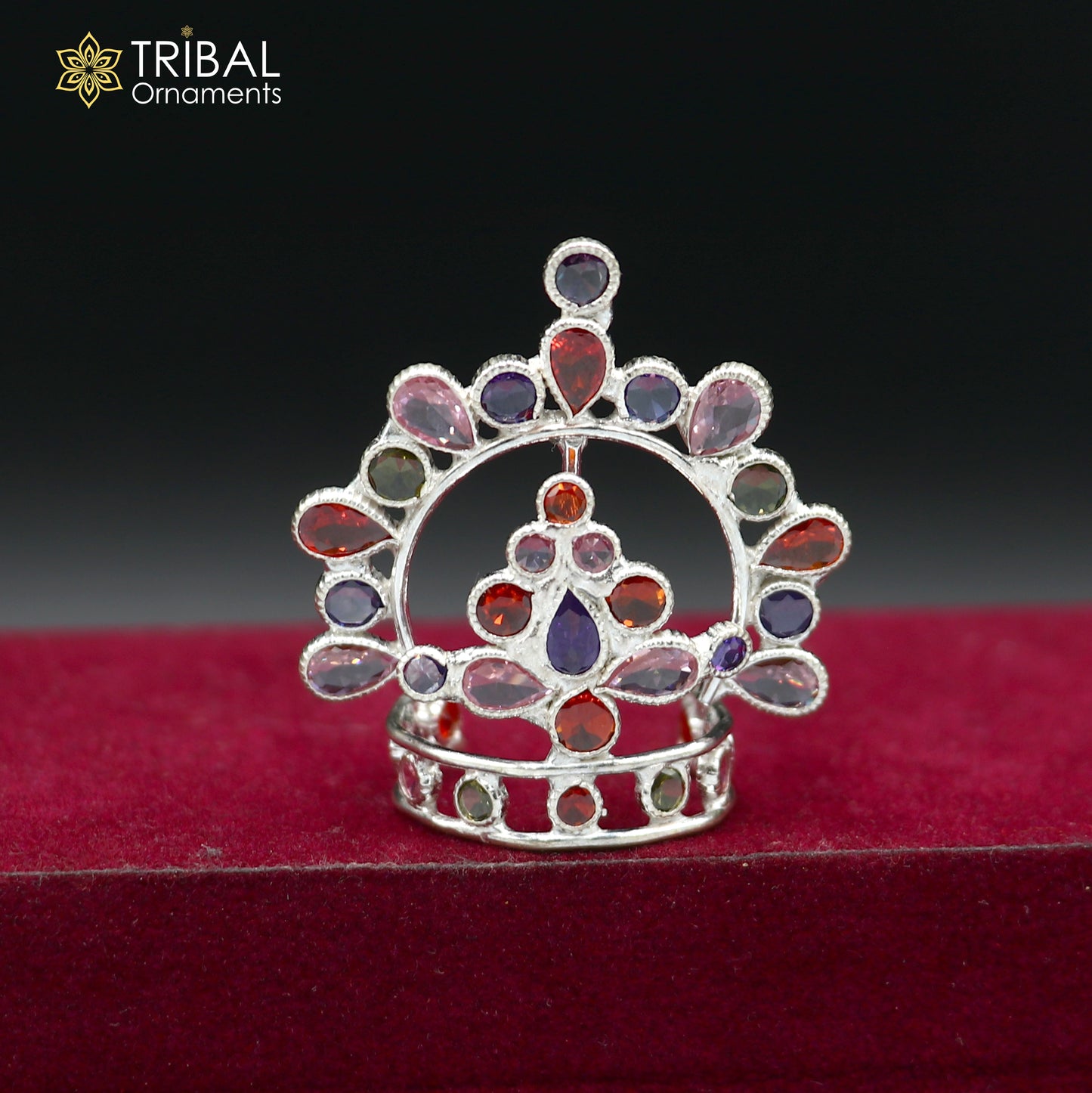 925 sterling silver stylish stone design silver mukut (crown), amazing god crown temple god art sm48