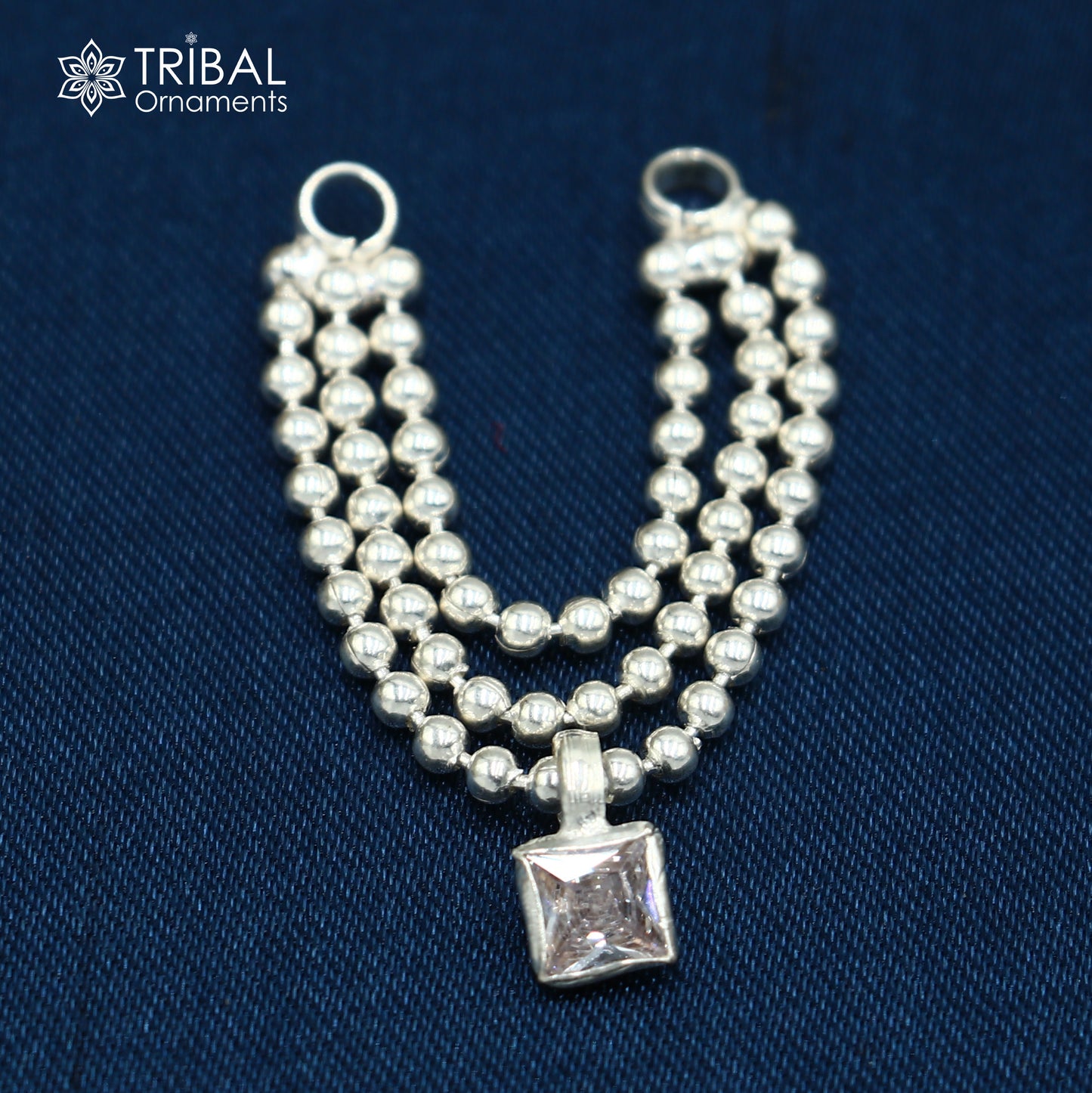 925 sterling silver 3 line beaded chain necklace for Lord Krishna Laddu Gopala jewelry set749