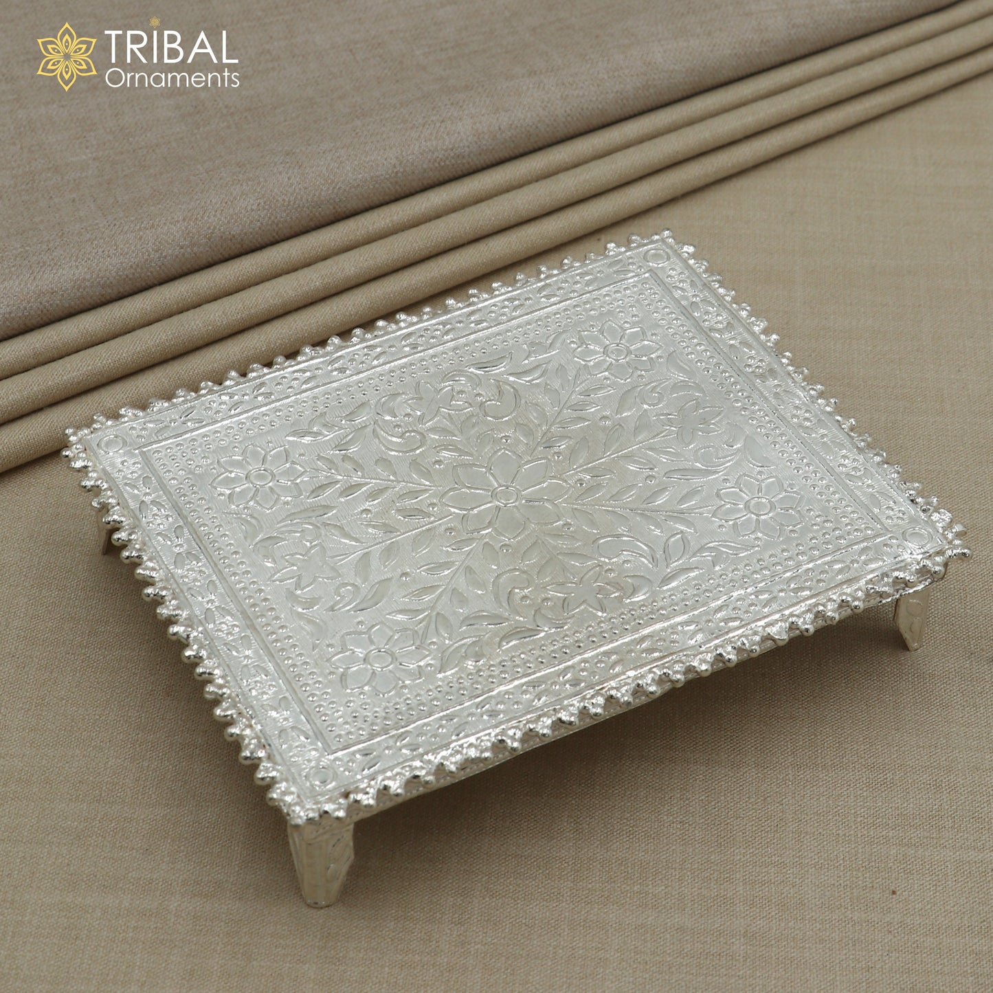 925 Sterling silver square shape bazot / chouki pooja utensils su1349