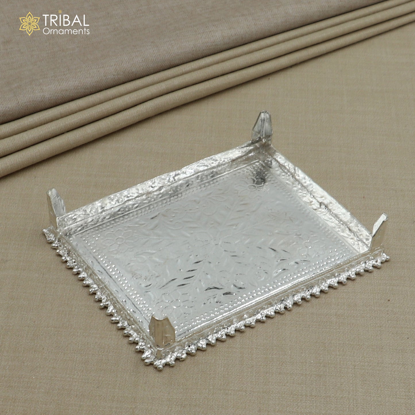925 Sterling silver square shape bazot / chouki pooja utensils su1349