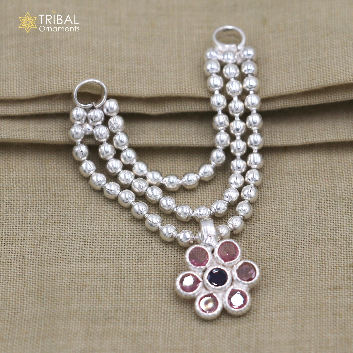 925 sterling silver 3 line beaded chain necklace for Lord Krishna Laddu Gopala jewelry set755