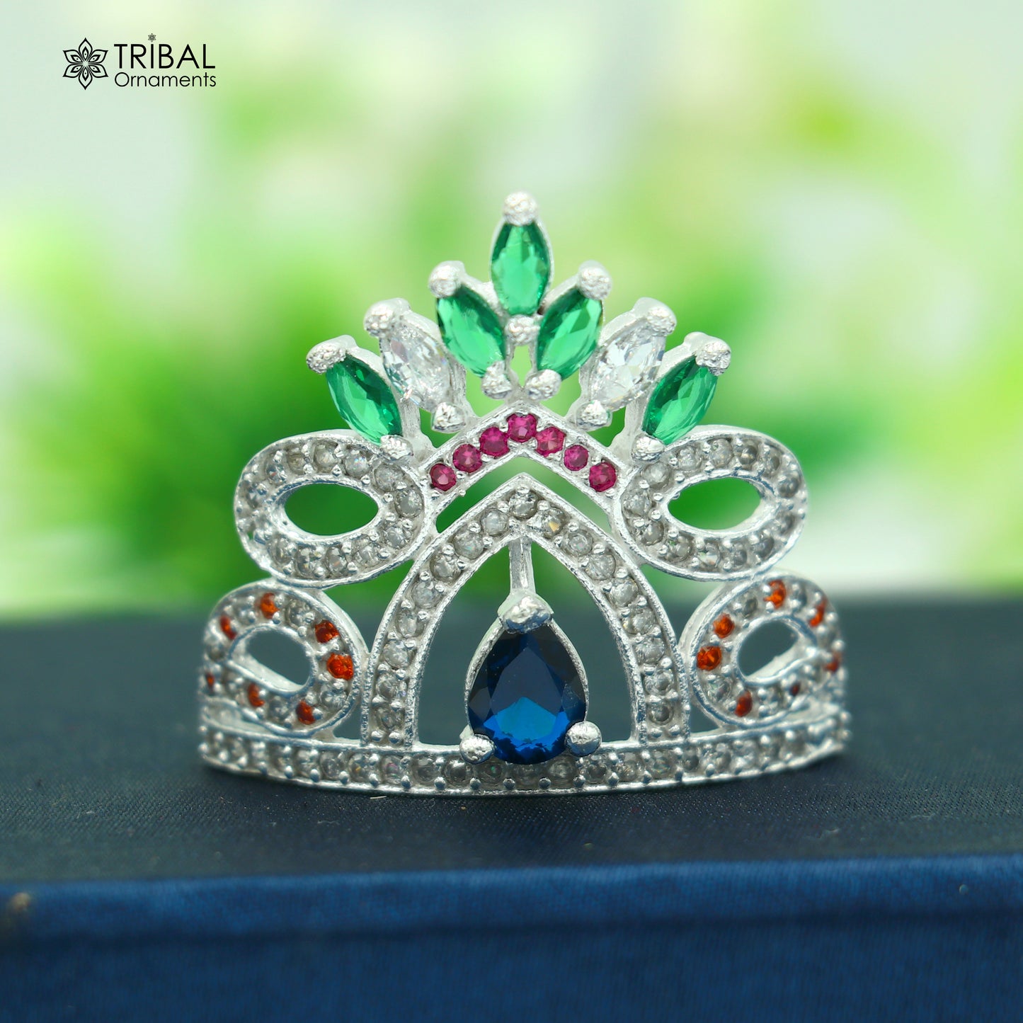925 sterling silver antique stone design silver mukut (crown), amazing god crown temple god art sm49