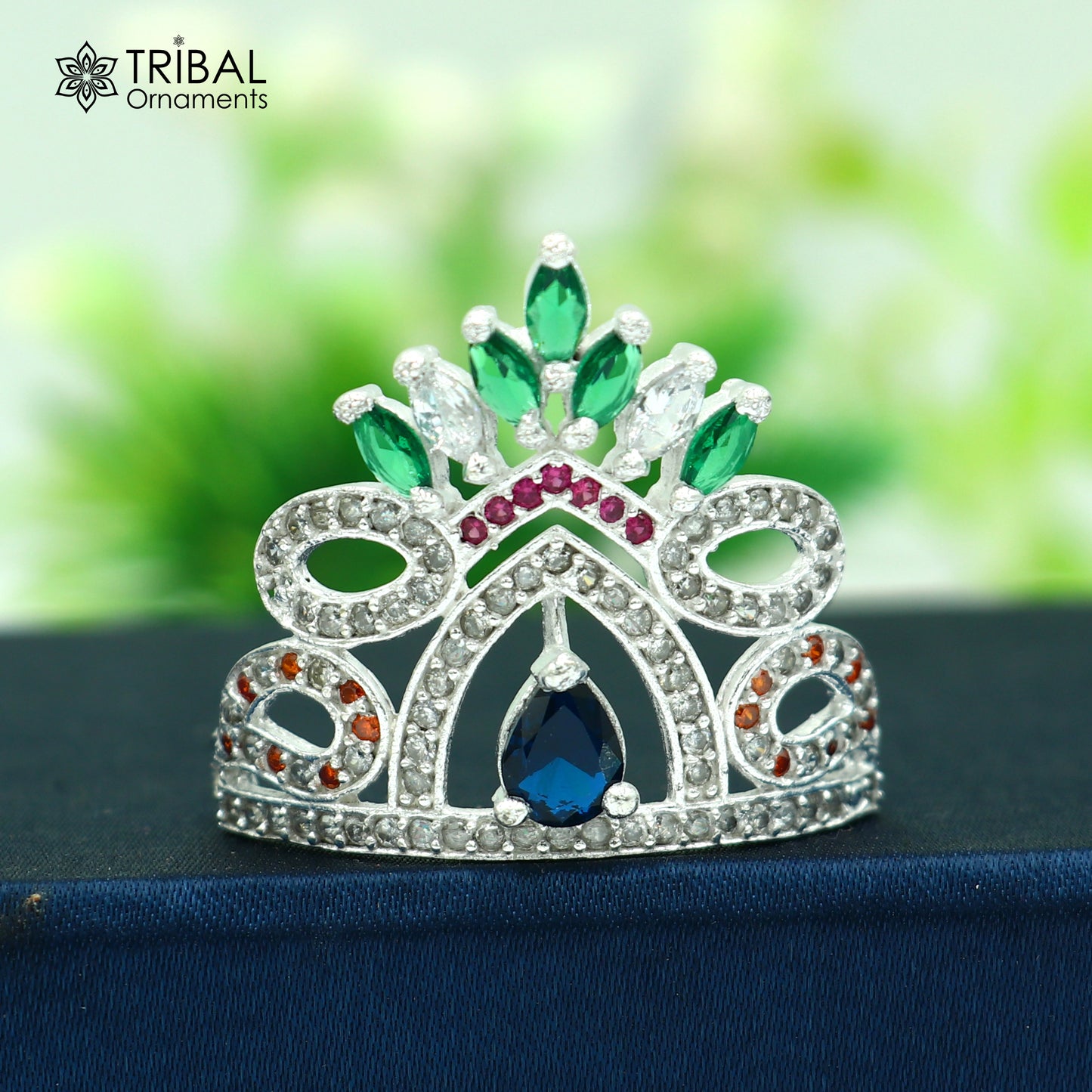 925 sterling silver antique stone design silver mukut (crown), amazing god crown temple god art sm49