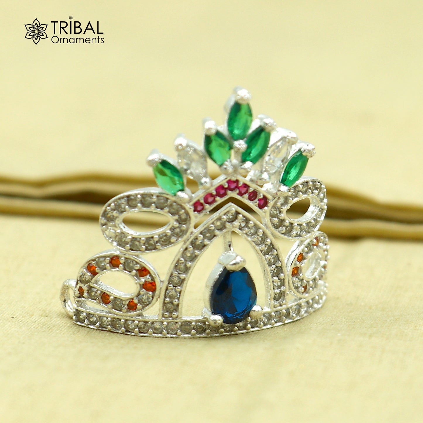 925 sterling silver antique stone design silver mukut (crown), amazing god crown temple god art sm49