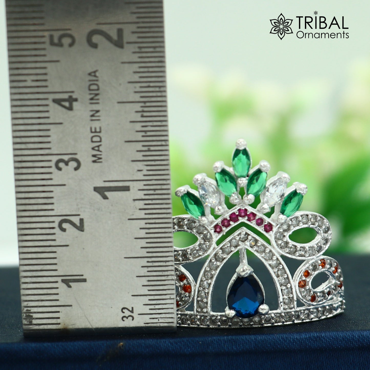 925 sterling silver antique stone design silver mukut (crown), amazing god crown temple god art sm49