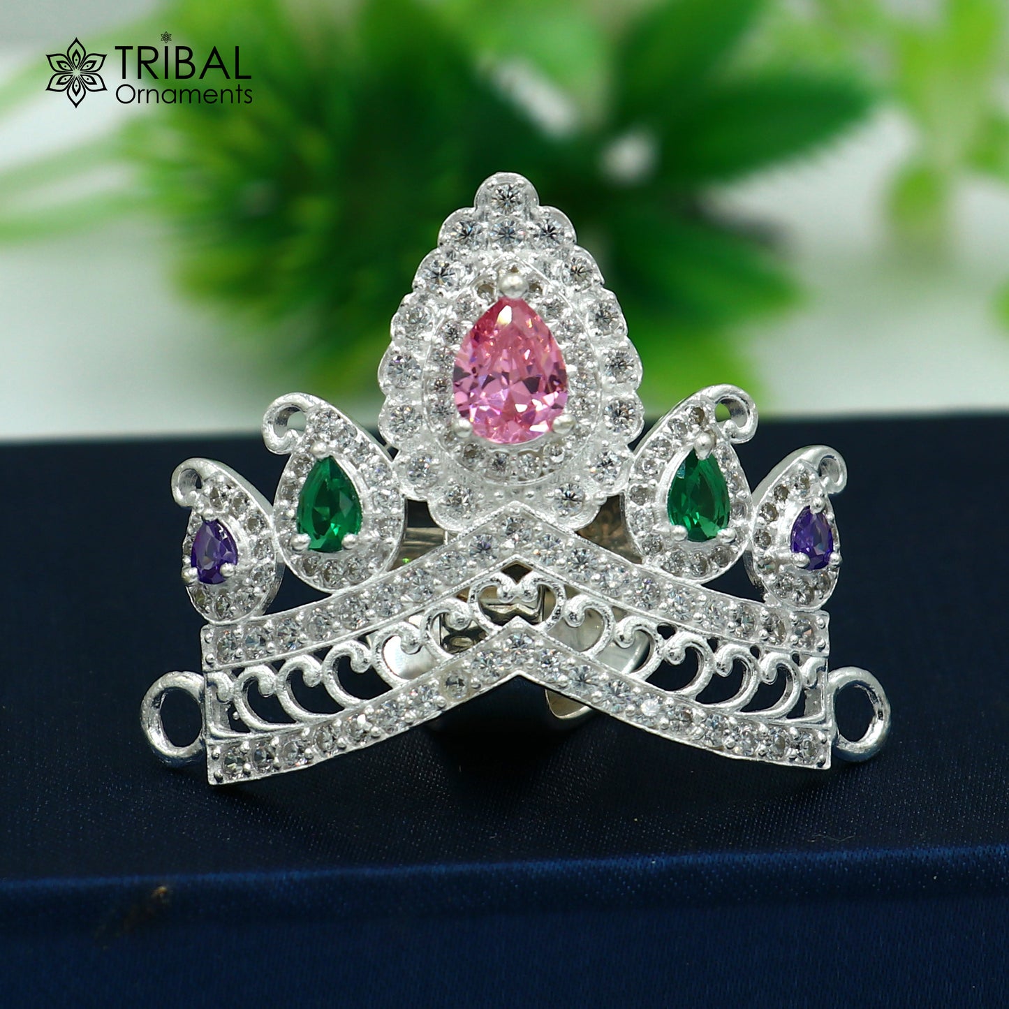 925 sterling silver antique stone design silver mukut (crown), amazing god crown temple god art sm50