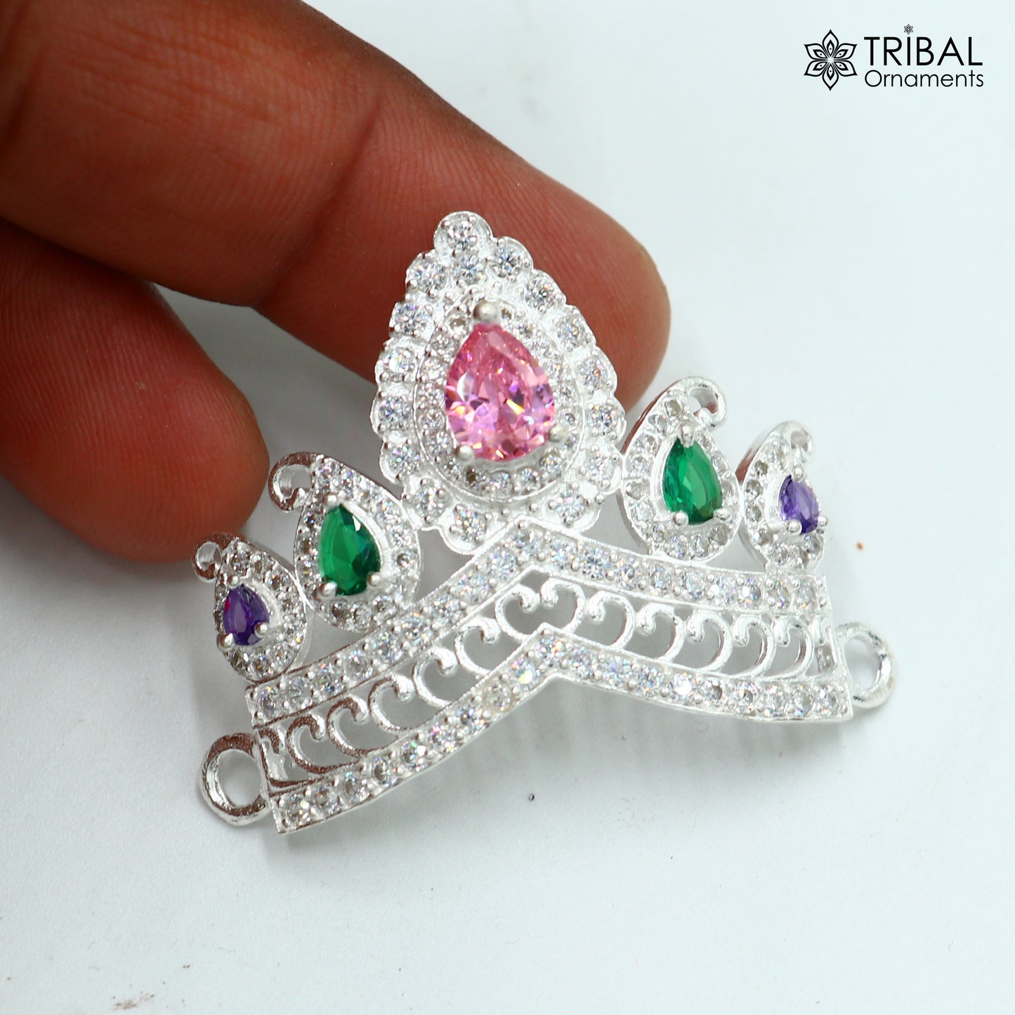 925 sterling silver antique stone design silver mukut (crown), amazing god crown temple god art sm50