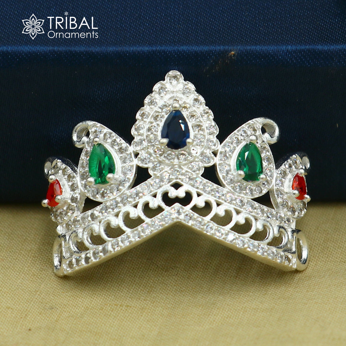 925 sterling silver antique stone design silver mukut (crown), amazing god crown temple god art sm52