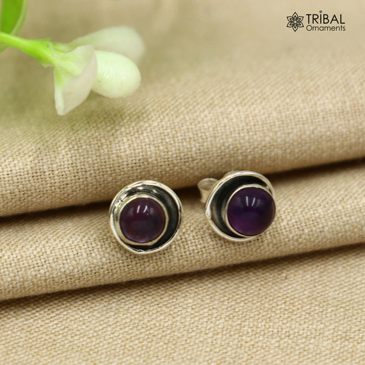 925 sterling silver gorgeous round shape amethyst stone stud earring best unisex jewelry s1410