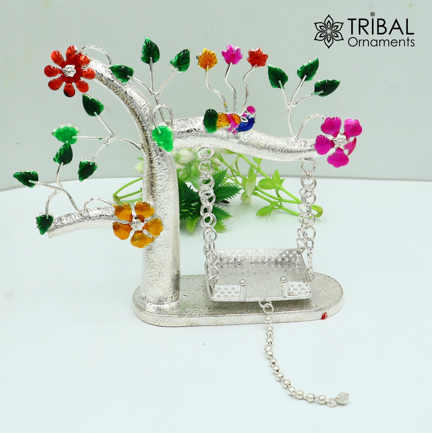925 Sterling silver handmade laddu Gopala jhula, little Krishna swing on tree, child krishan Swing , silver jhula, laddu gopal jhula, su1051