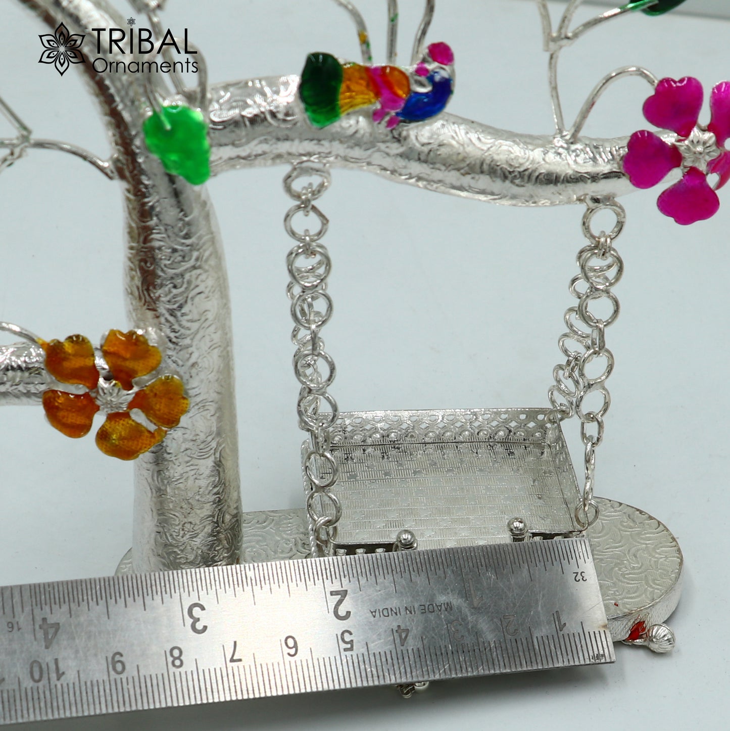 925 Sterling silver handmade laddu Gopala jhula, little Krishna swing on tree, child krishan Swing , silver jhula, laddu gopal jhula, su1051