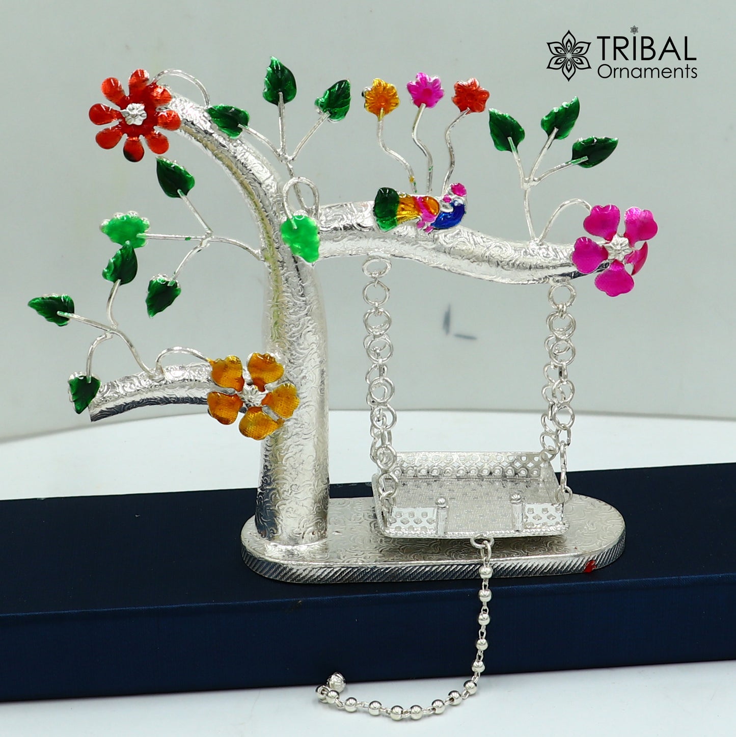 925 Sterling silver handmade laddu Gopala jhula, little Krishna swing on tree, child krishan Swing , silver jhula, laddu gopal jhula, su1051