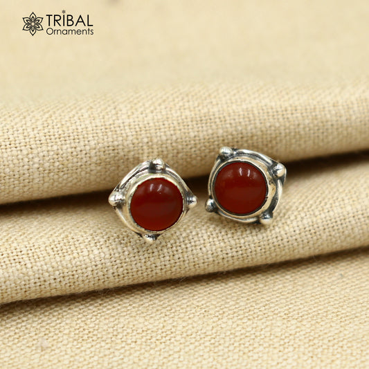 925 sterling silver gorgeous round shape red carnelian stone stud earring best unisex jewelry s1415