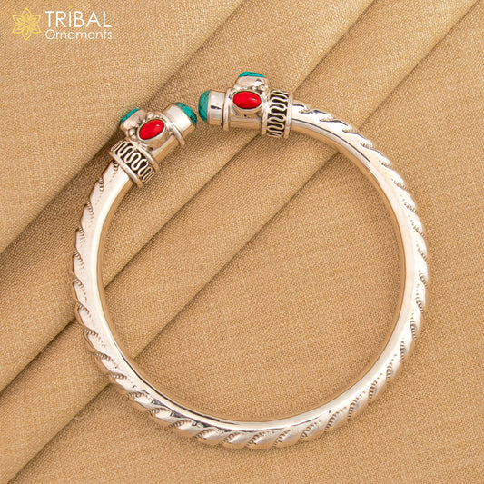 925 sterling silver turquoise and coral stone kada bracelet unisex kada nsk893