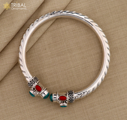 925 sterling silver turquoise and coral stone kada bracelet unisex kada nsk893
