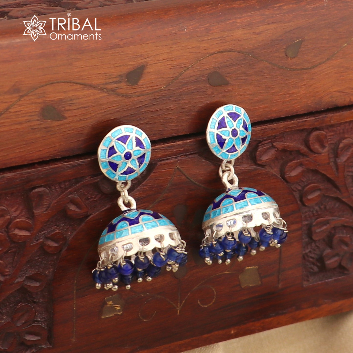 925 sterling silver stylish minakari design jumka earring er256