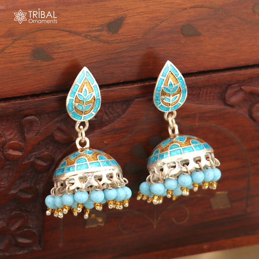 925 sterling silver stylish minakari design jumka earring er258