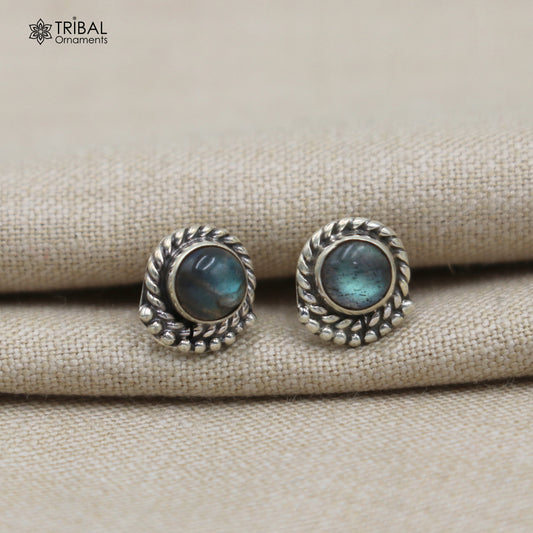 925 sterling silver gorgeous round shape labradorite stone stud earring best unisex jewelry s1428