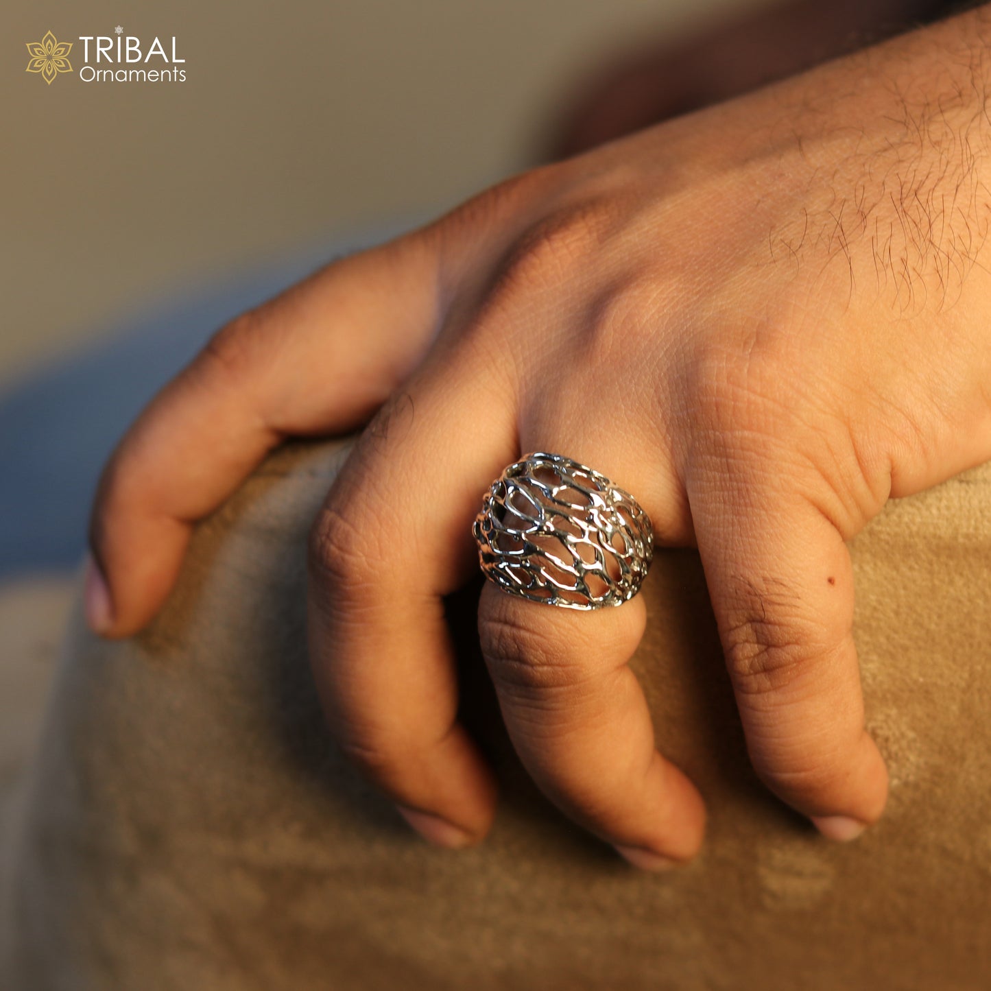 925 sterling silver heavy latiice style ring men's Jewelry sr760 - TRIBAL ORNAMENTS