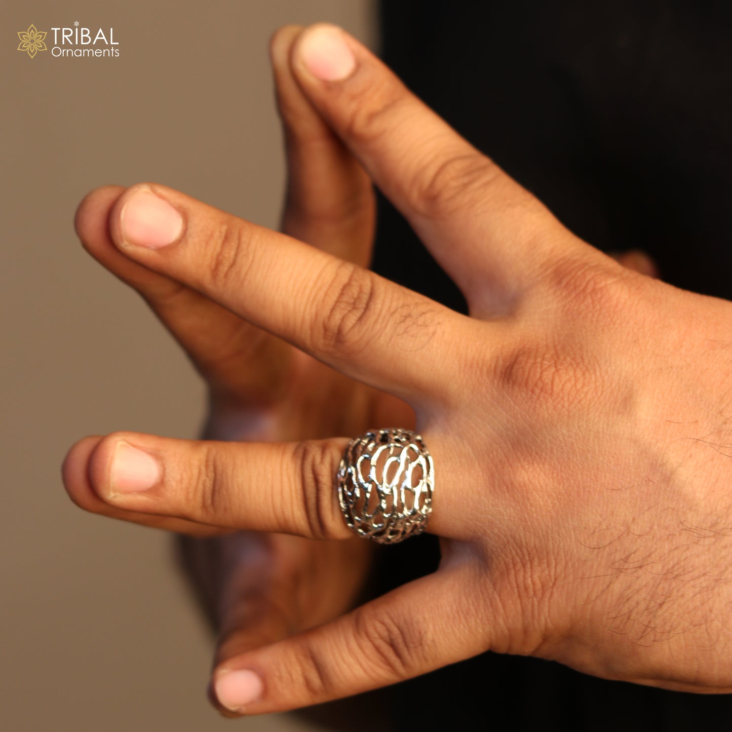 925 sterling silver heavy latiice style ring men's Jewelry sr760 - TRIBAL ORNAMENTS