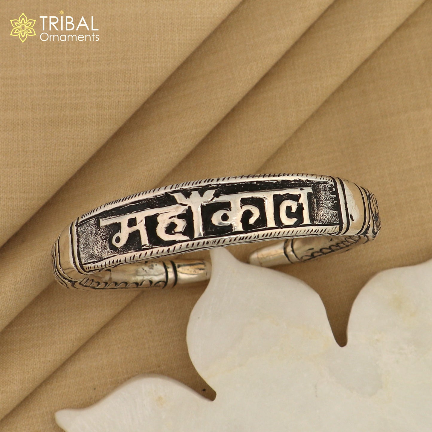 925 Sterling silver chitai work "MAHAKAL"shiva mantra bracelet kada unisex tribal ethnic jewelry nsk784