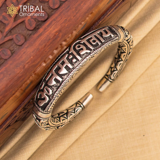 925 Sterling silver chitai work "om namah shivay" mantra bracelet kada jewelry nsk919