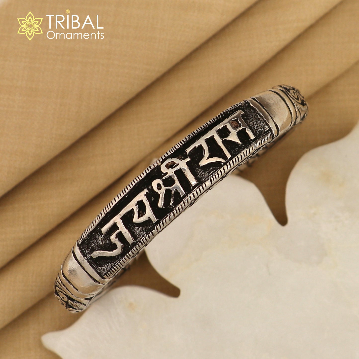 925 Sterling silver chitai work "jai shree ram" rama mantra bracelet kada unisex tribal ethnic jewelry nsk584