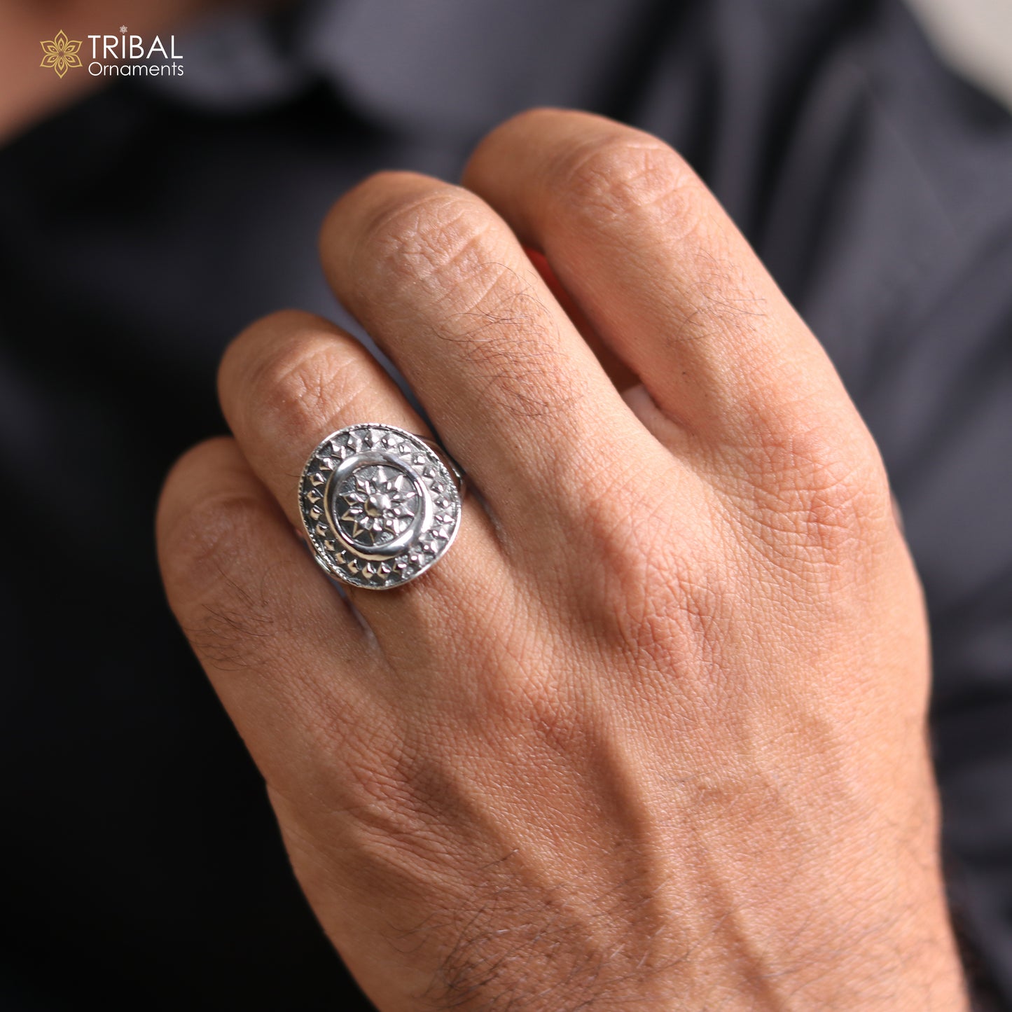 925 sterling silver ethnic floral design ring Jewelry sr769 - TRIBAL ORNAMENTS