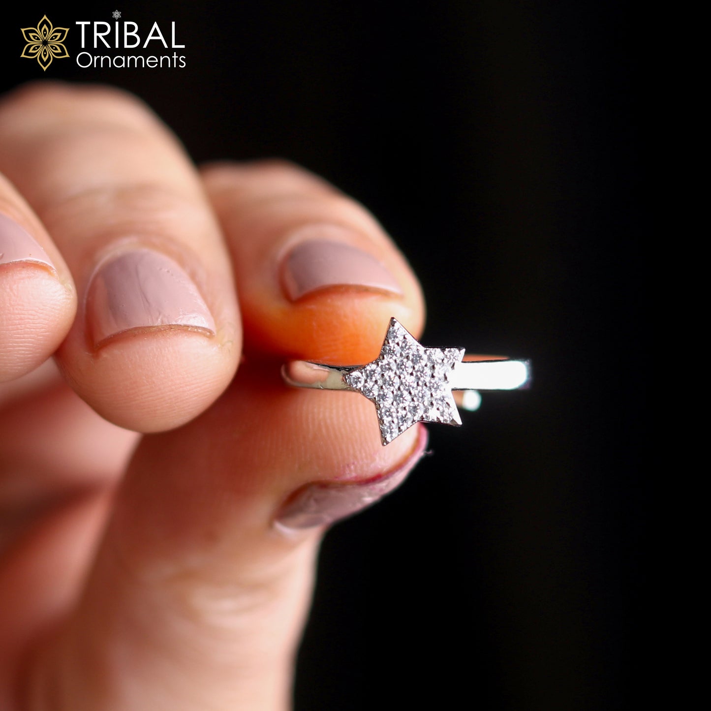 Star design diamond rose gold silver ring - TRIBAL ORNAMENTS
