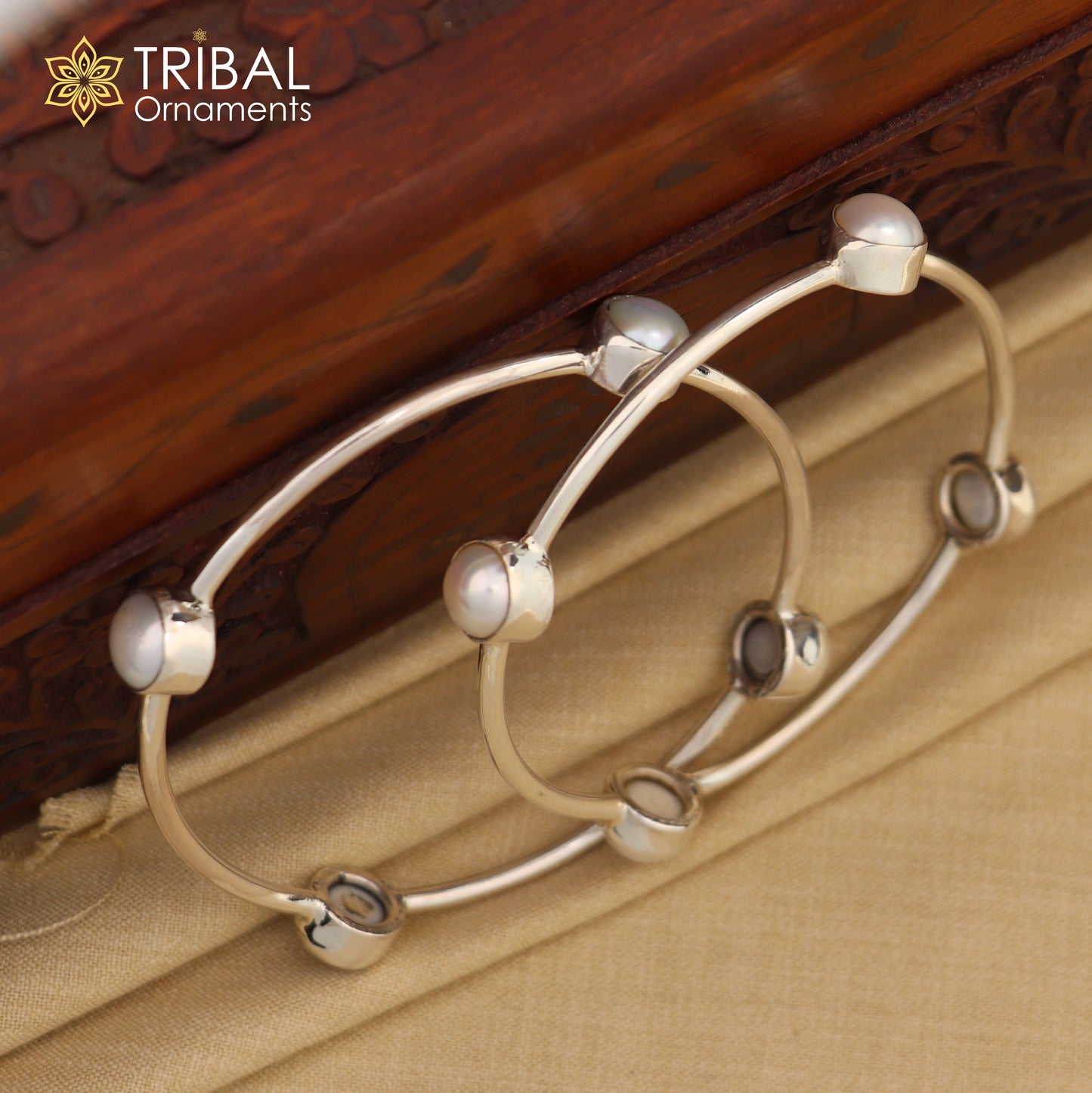 925 sterling silver plain bangle bracelet with gorgeous natural pearl stone floral design bangles girl's jewelry ba128
