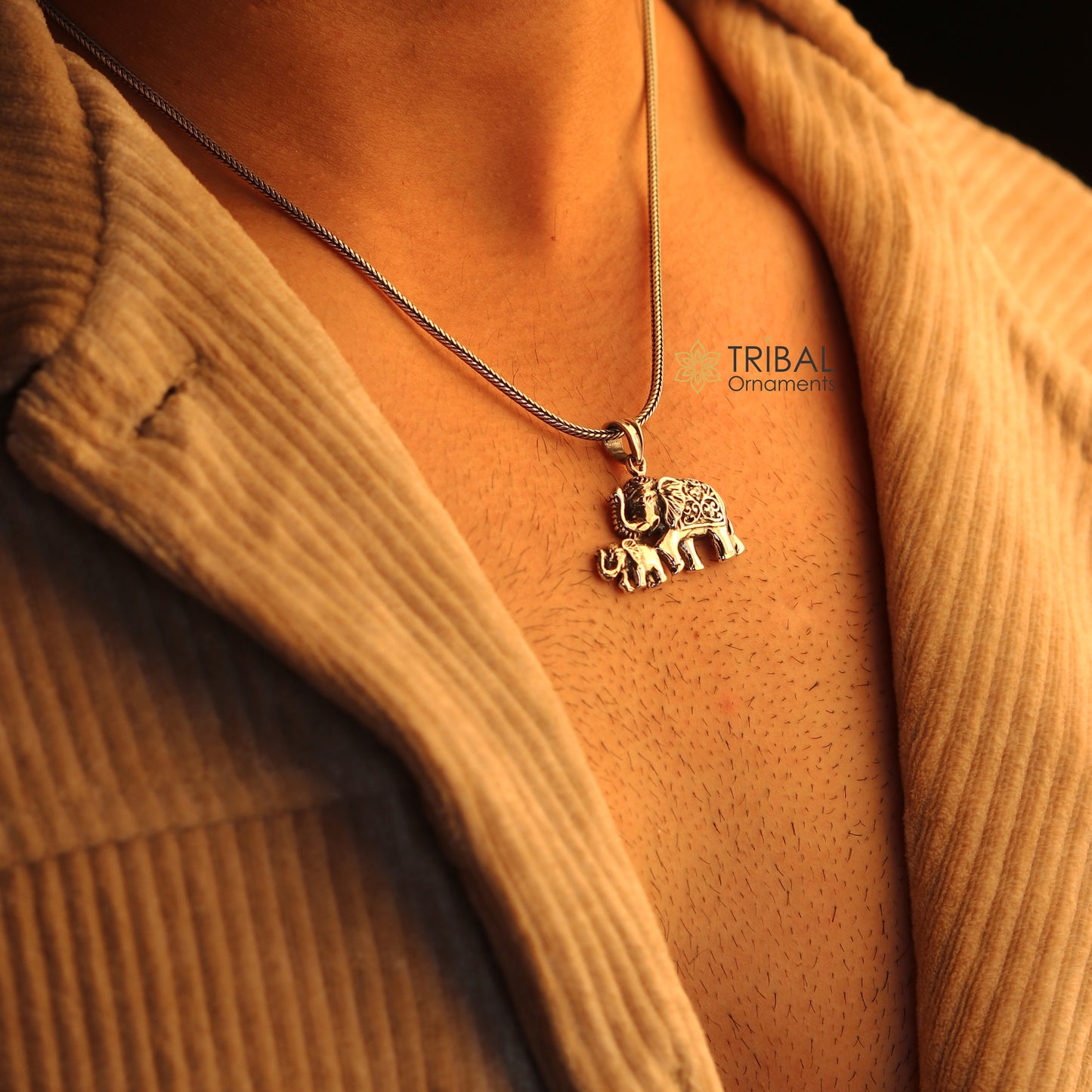 925 sterling silver handmade elephant and calf design stylish pendant and necklace animal jewellery nsp996 - TRIBAL ORNAMENTS