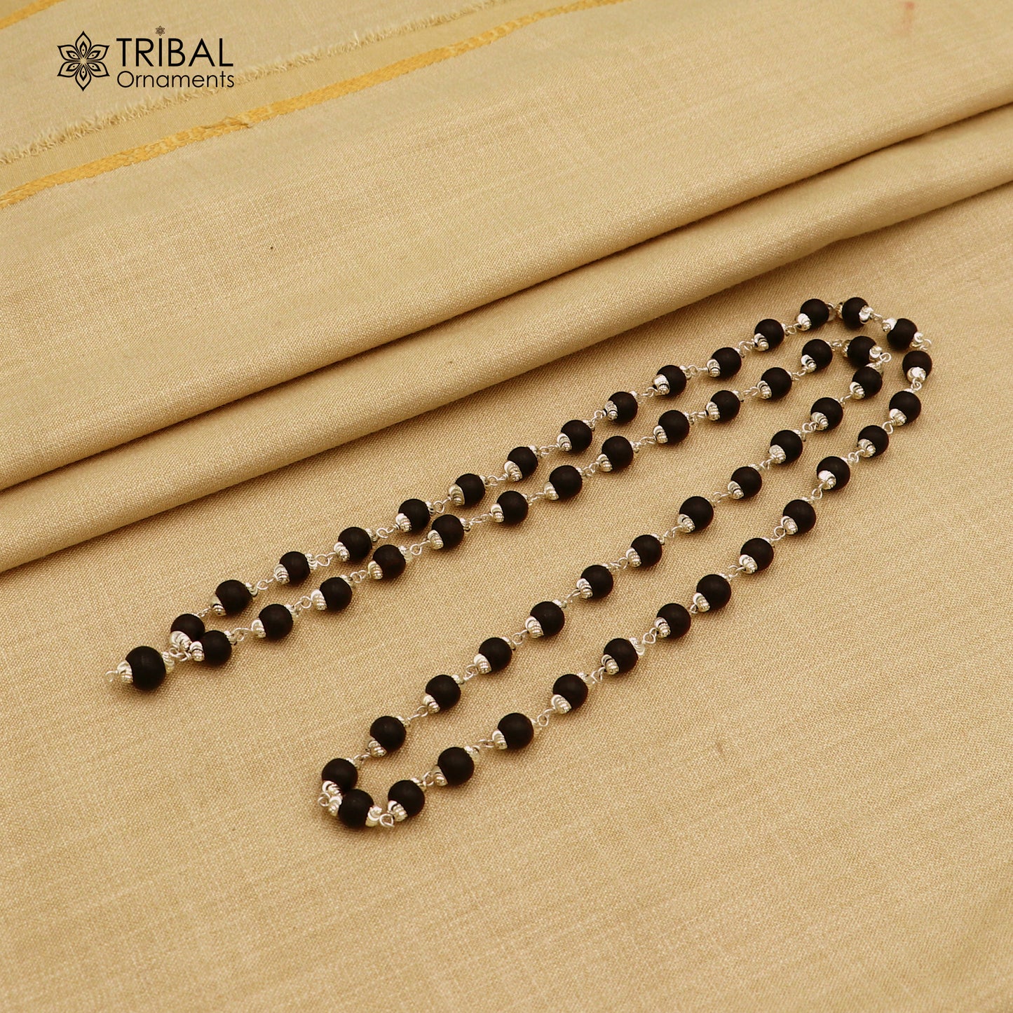 54/108 beads handmade karungali round beads mala 925 solid silver chain necklace ch608