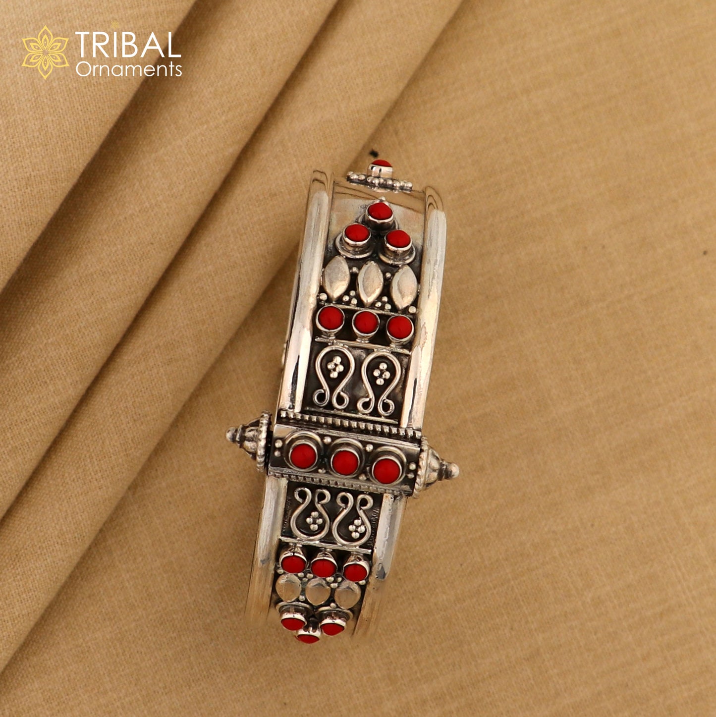 925 sterling silver vintage design coral stone bangle cuff bracelet stunning stylish tribal brides jewelry nssk485